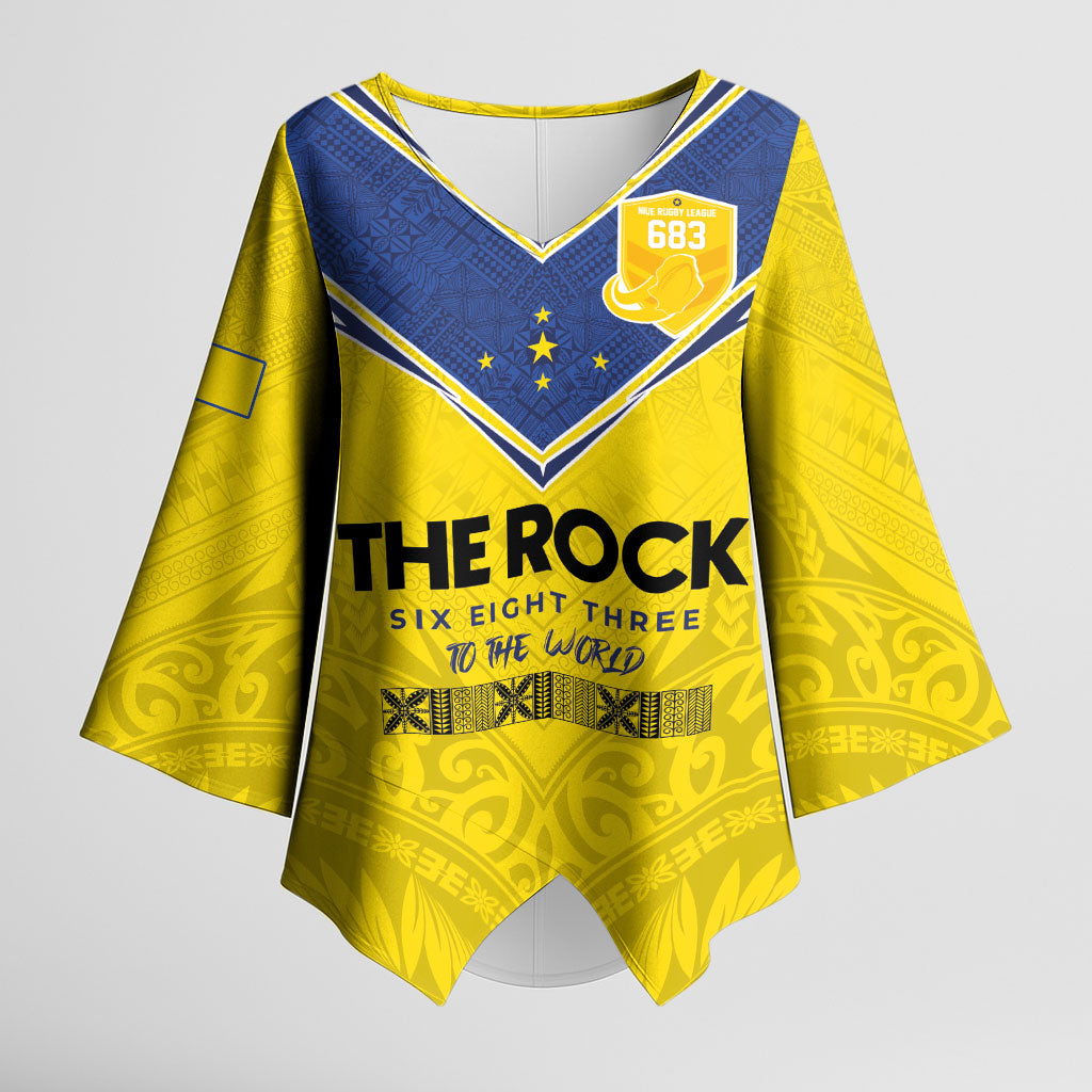 Niue Rugby Custom Kimono Sleeve Blouse Six Eight Three to The World - Hiapo Tribal Motif LT03 Female Multicolor - Polynesian Pride