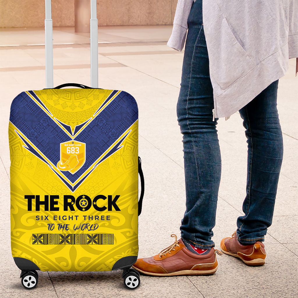 Niue Rugby Luggage Cover Six Eight Three to The World - Hiapo Tribal Motif LT03 Multicolor - Polynesian Pride