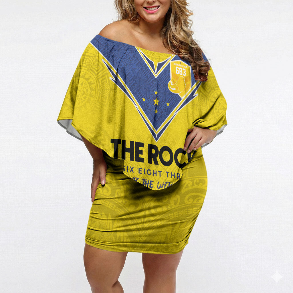 Niue Rugby Custom Off Shoulder Short Dress Six Eight Three to The World - Hiapo Tribal Motif LT03 Women Multicolor - Polynesian Pride