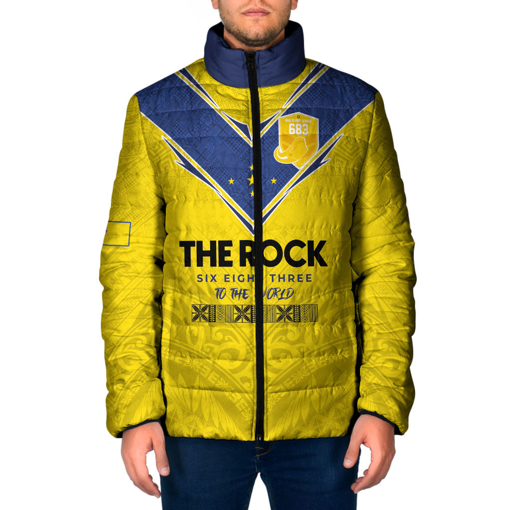 Niue Rugby Custom Padded Jacket Six Eight Three to The World - Hiapo Tribal Motif