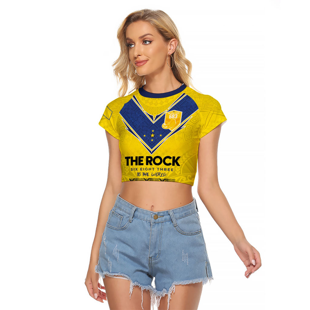 Niue Rugby Custom Raglan Cropped T Shirt Six Eight Three to The World - Hiapo Tribal Motif