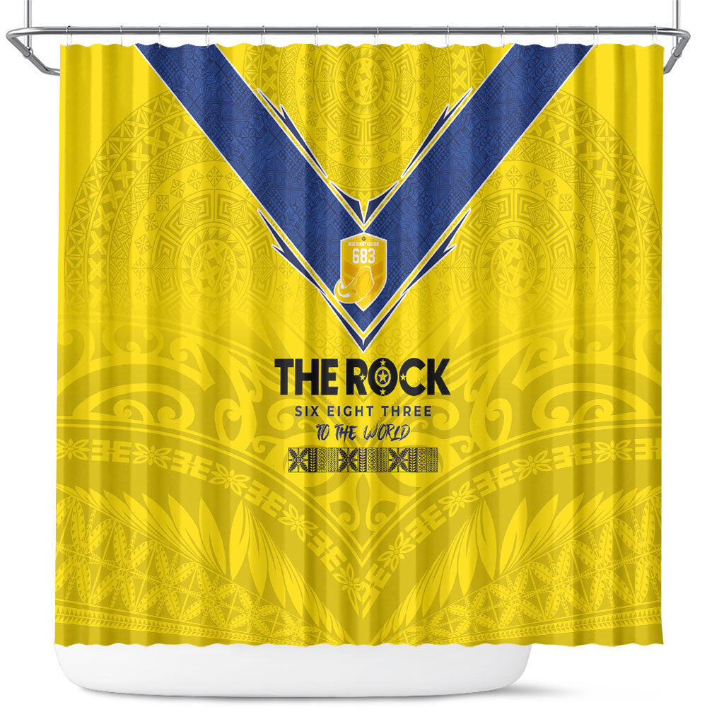 Niue Rugby Shower Curtain Six Eight Three to The World - Hiapo Tribal Motif LT03 Multicolor - Polynesian Pride
