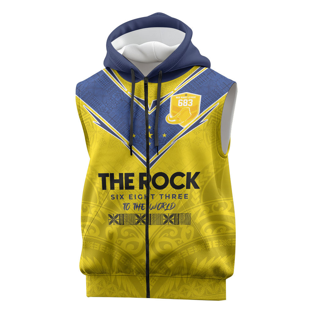 Niue Rugby Custom Sleeveless Zip Hoodie Six Eight Three to The World - Hiapo Tribal Motif LT03 Multicolor - Polynesian Pride