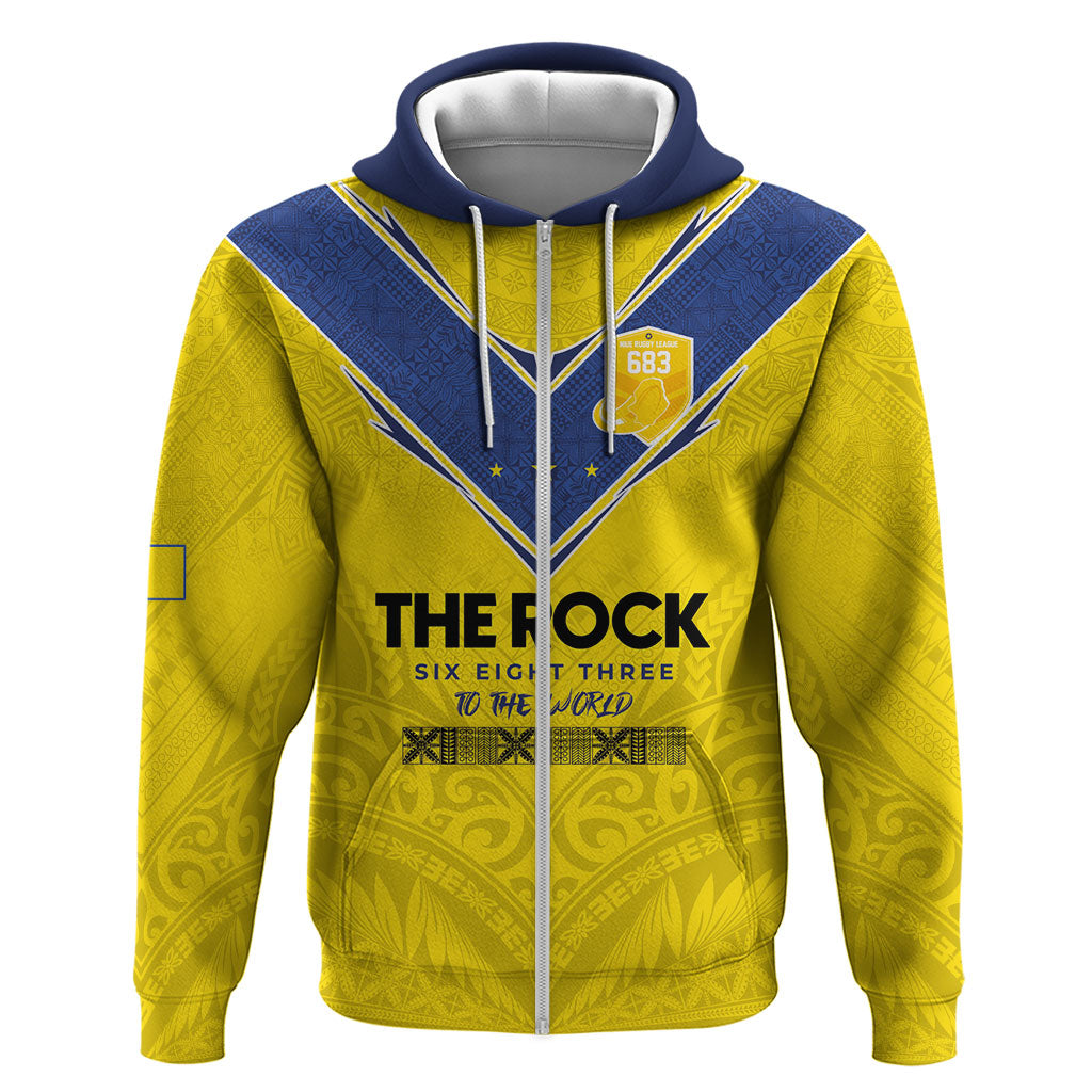 Niue Rugby Custom Zip Hoodie Six Eight Three to The World - Hiapo Tribal Motif LT03 Zip Hoodie Multicolor - Polynesian Pride