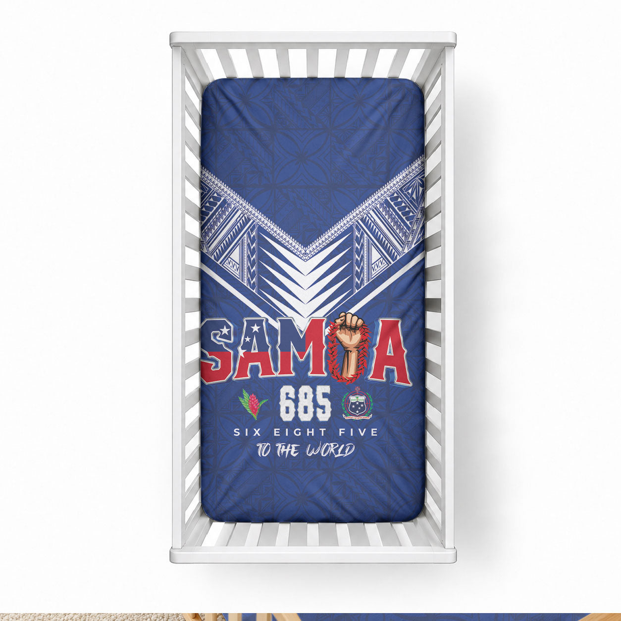 Samoa Rugby Baby Bed Cover Six Eight Five to The World - Pacific Motif LT03 28 × 52 in Multicolor - Polynesian Pride