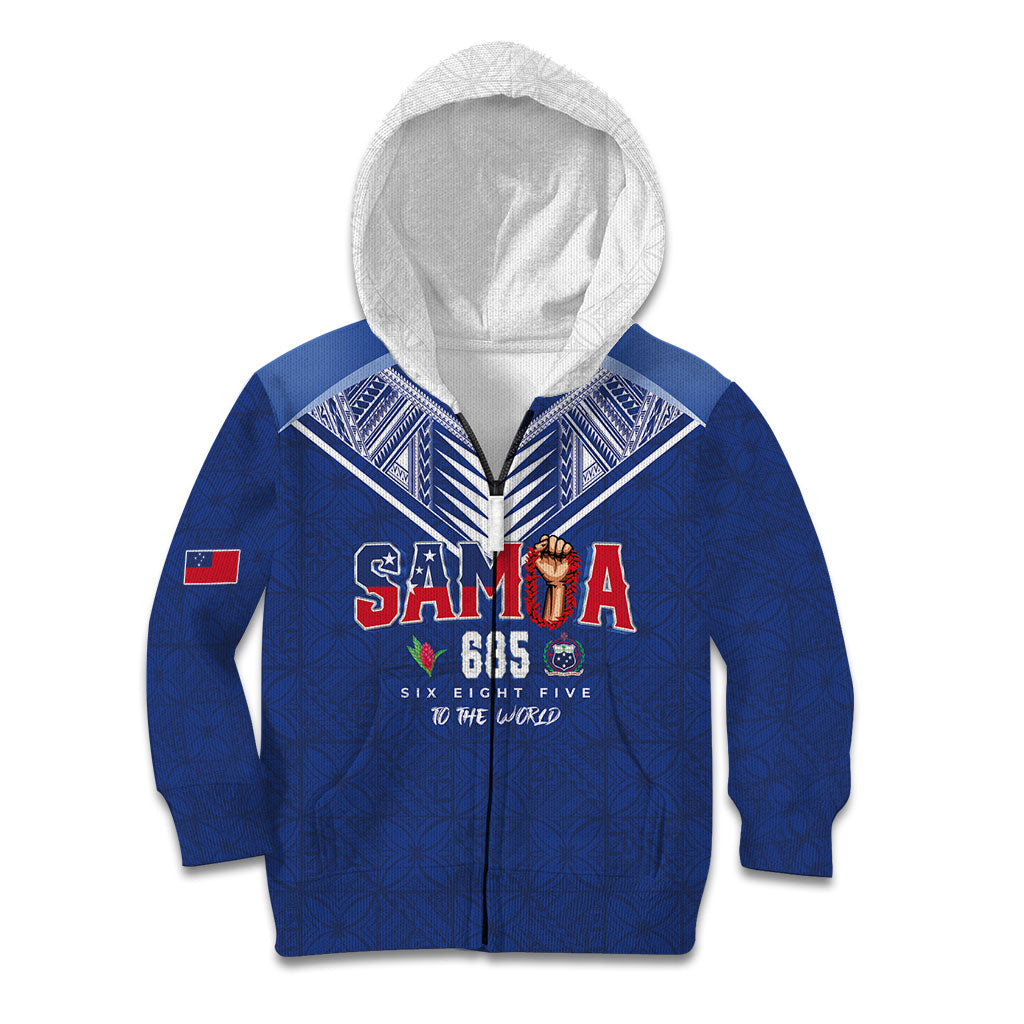 Samoa Rugby Custom Kid Hoodie Six Eight Five to The World - Pacific Motif LT03 Zip Hoodie Multicolor - Polynesian Pride