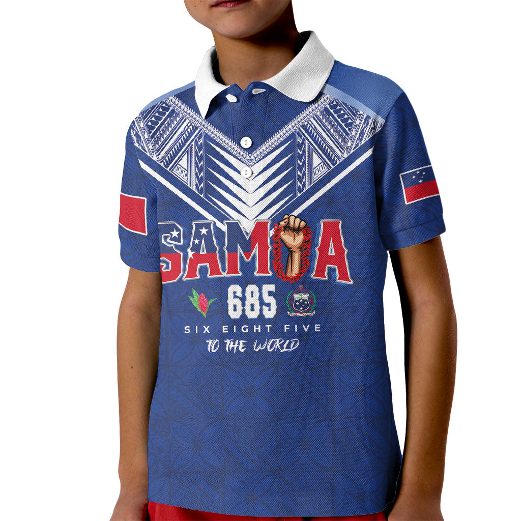 Samoa Rugby Custom Kid Polo Shirt Six Eight Five to The World - Pacific Motif