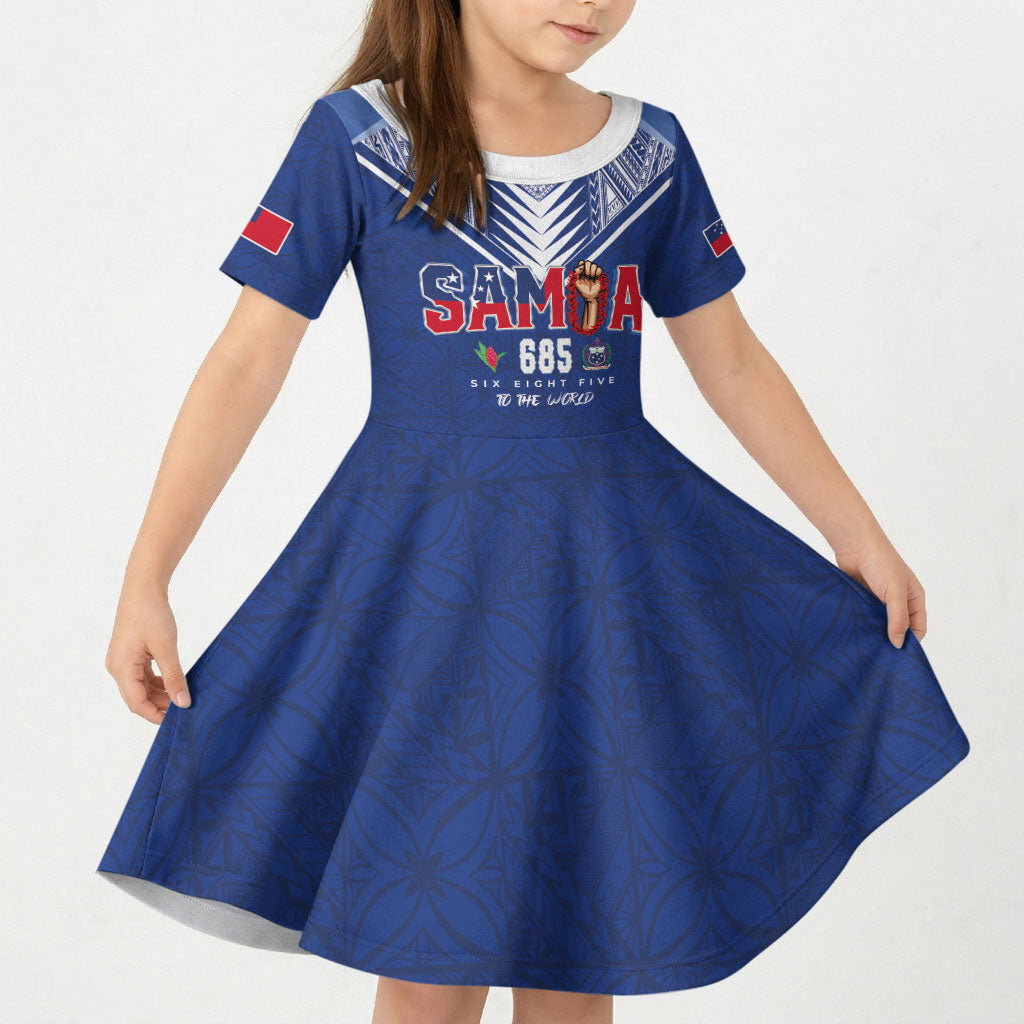 Samoa Rugby Custom Kid Short Sleeve Dress Six Eight Five to The World - Pacific Motif