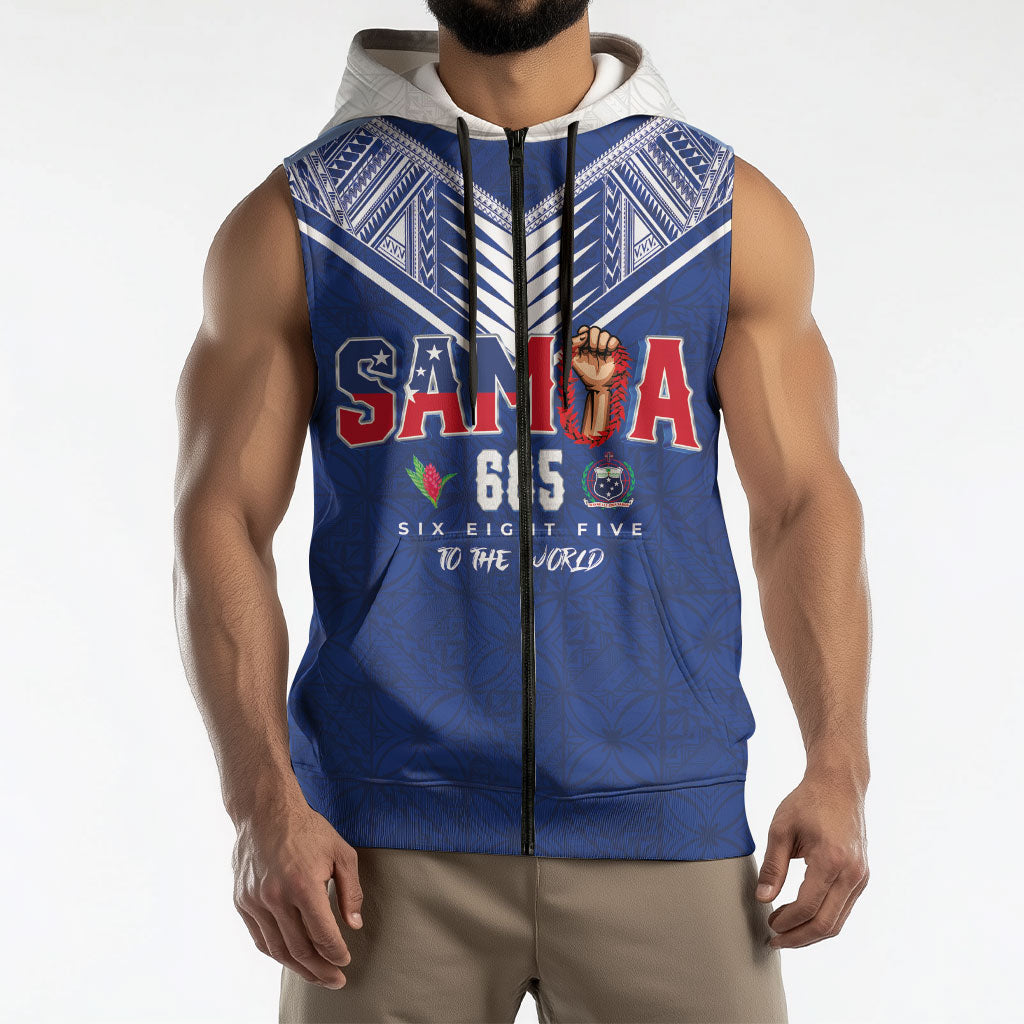 Samoa Rugby Custom Sleeveless Zip Hoodie Six Eight Five to The World - Pacific Motif LT03 - Polynesian Pride