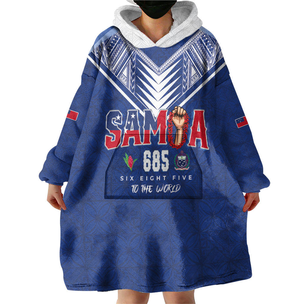 Samoa Rugby Custom Wearable Blanket Hoodie Six Eight Five to The World - Pacific Motif LT03 - Polynesian Pride