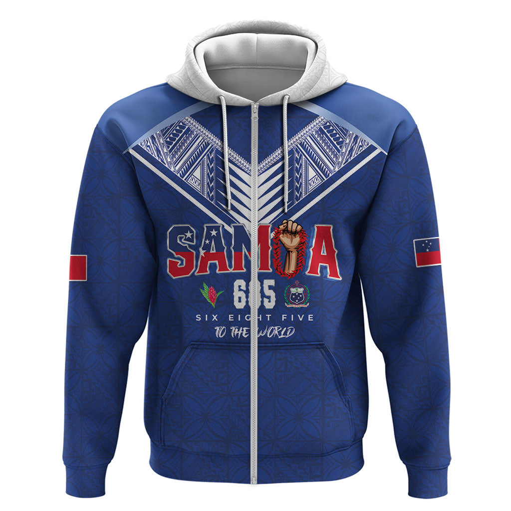Samoa Rugby Custom Zip Hoodie Six Eight Five to The World - Pacific Motif