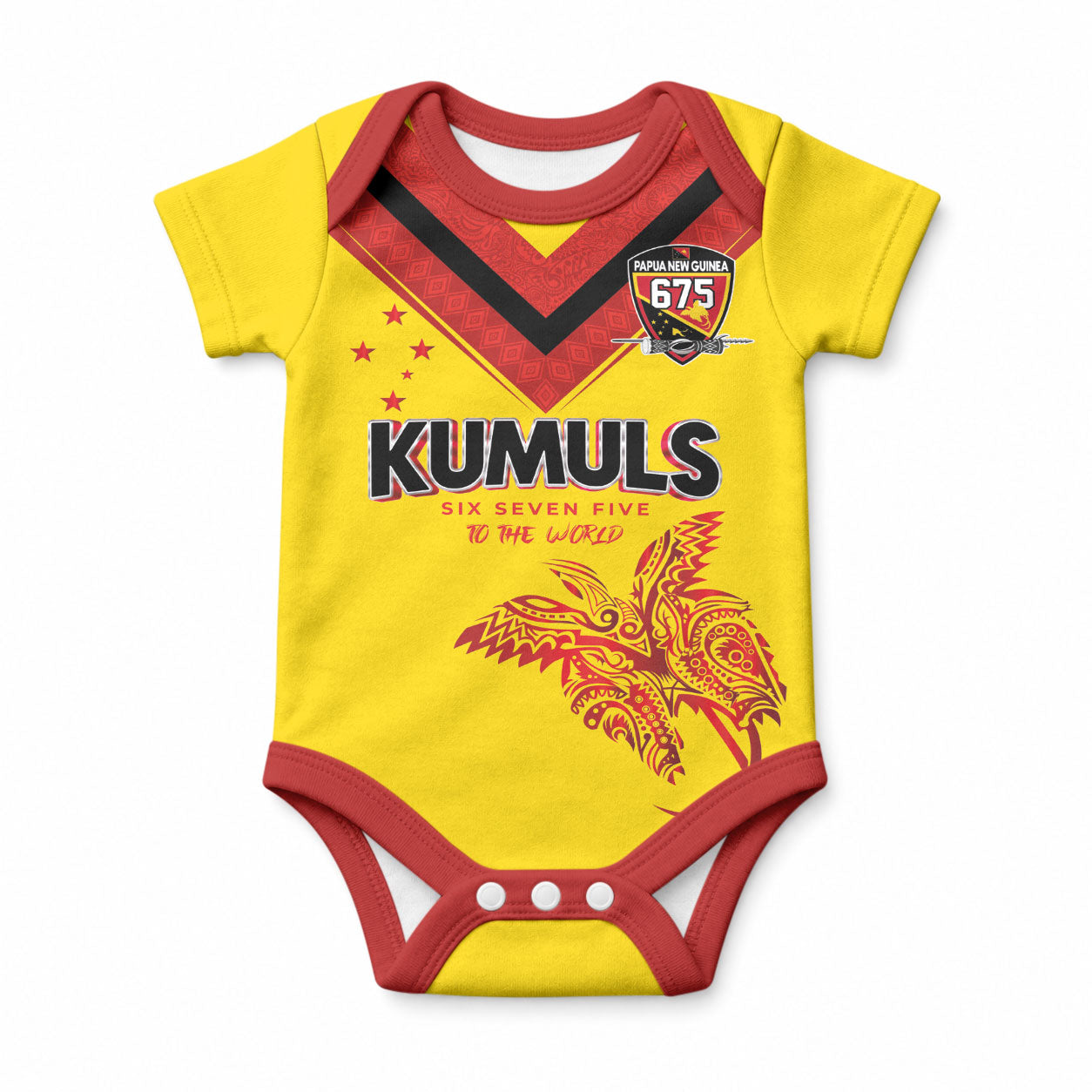 Papua New Guinea Rugby Custom Baby Onesie Six Seven Five to The World - Melanesian Pattern LT03 Multicolor - Polynesian Pride