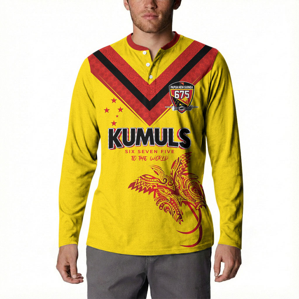 Papua New Guinea Rugby Custom Button Sweatshirt Six Seven Five to The World - Melanesian Pattern