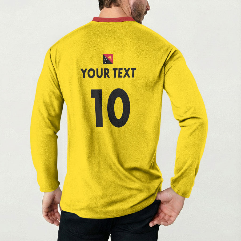 Papua New Guinea Rugby Custom Button Sweatshirt Six Seven Five to The World - Melanesian Pattern