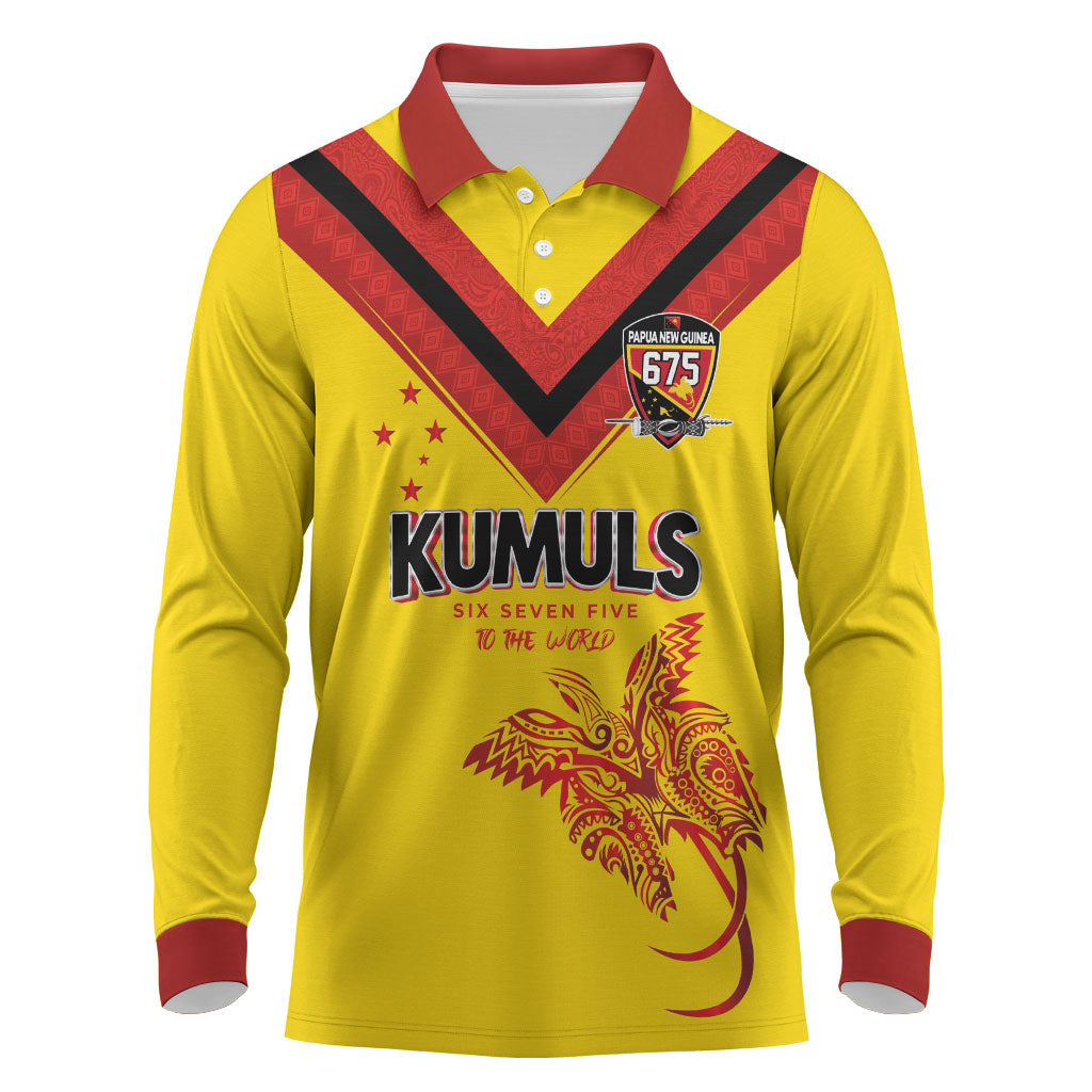 Papua New Guinea Rugby Custom Long Sleeve Polo Shirt Six Seven Five to The World - Melanesian Pattern
