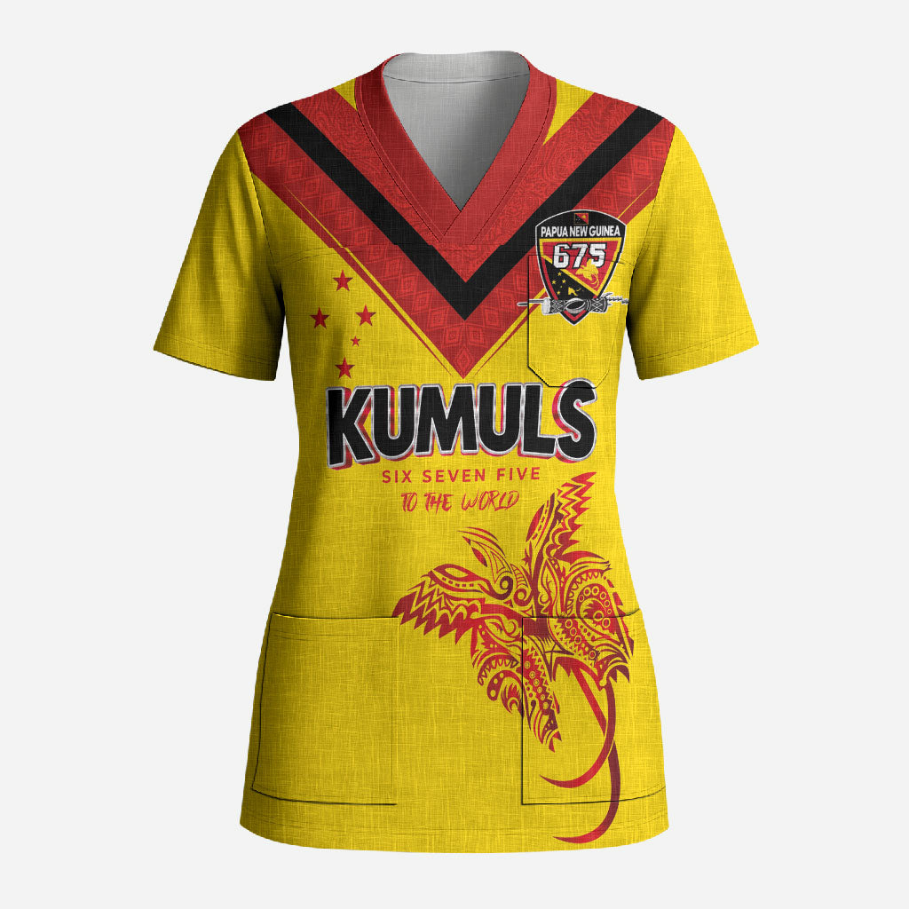 Papua New Guinea Rugby Custom Scrub Top Six Seven Five to The World - Melanesian Pattern LT03 Adult Multicolor - Polynesian Pride