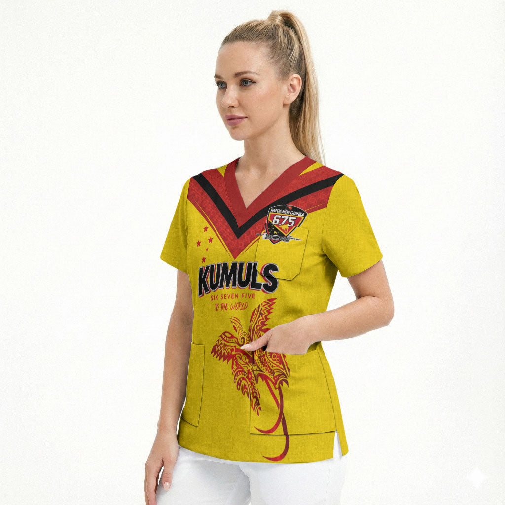 Papua New Guinea Rugby Custom Scrub Top Six Seven Five to The World - Melanesian Pattern LT03 - Polynesian Pride