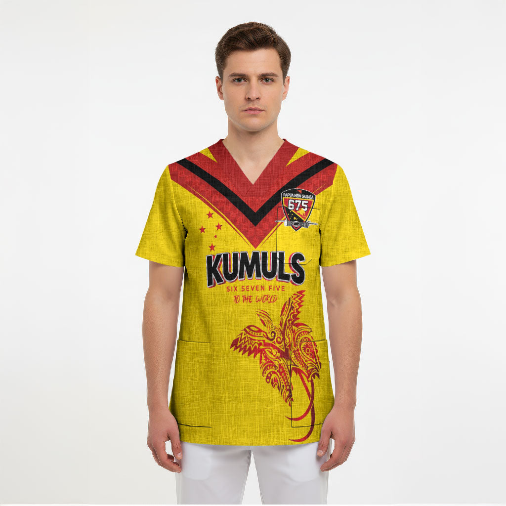 Papua New Guinea Rugby Custom Scrub Top Six Seven Five to The World - Melanesian Pattern LT03 - Polynesian Pride