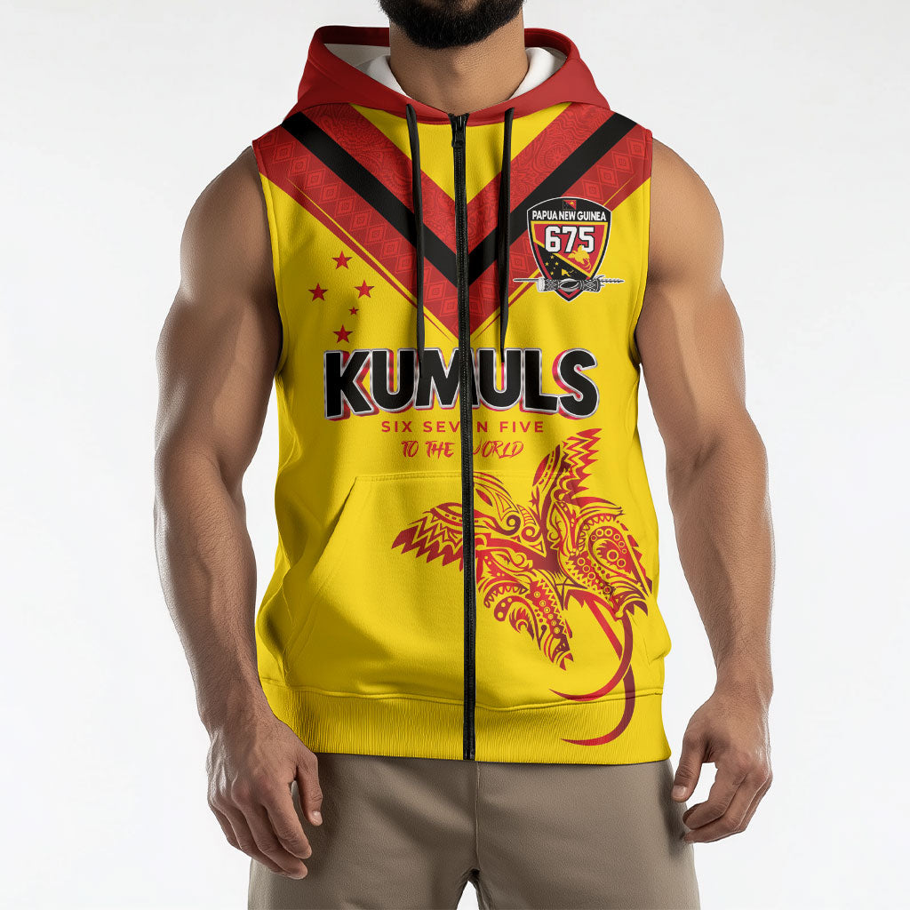 Papua New Guinea Rugby Custom Sleeveless Zip Hoodie Six Seven Five to The World - Melanesian Pattern LT03 - Polynesian Pride