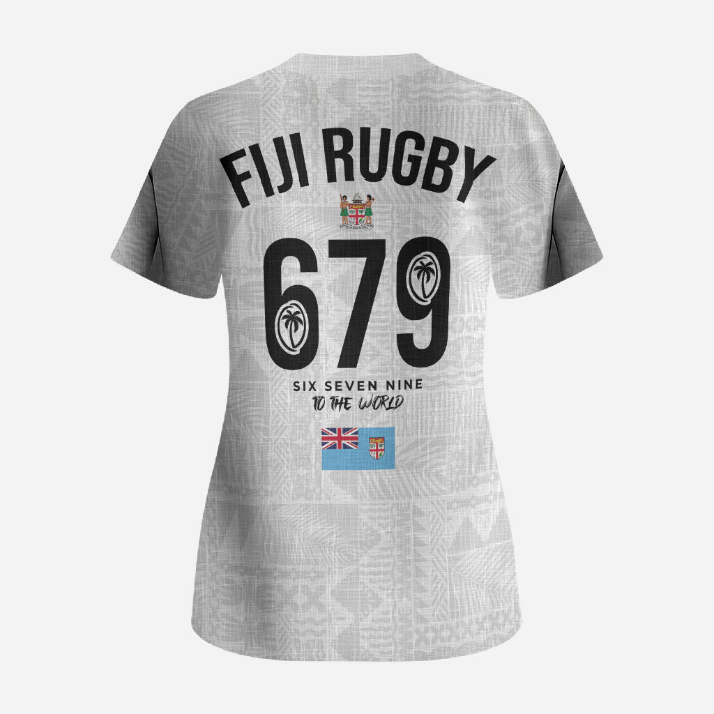 Fijian Rugby Scrub Top Six Seven Nine to The World - Tapa Pattern