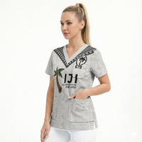 Fijian Rugby Scrub Top Six Seven Nine to The World - Tapa Pattern