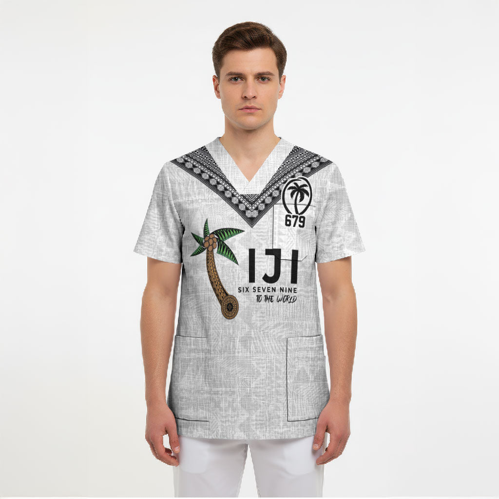 Fijian Rugby Scrub Top Six Seven Nine to The World - Tapa Pattern