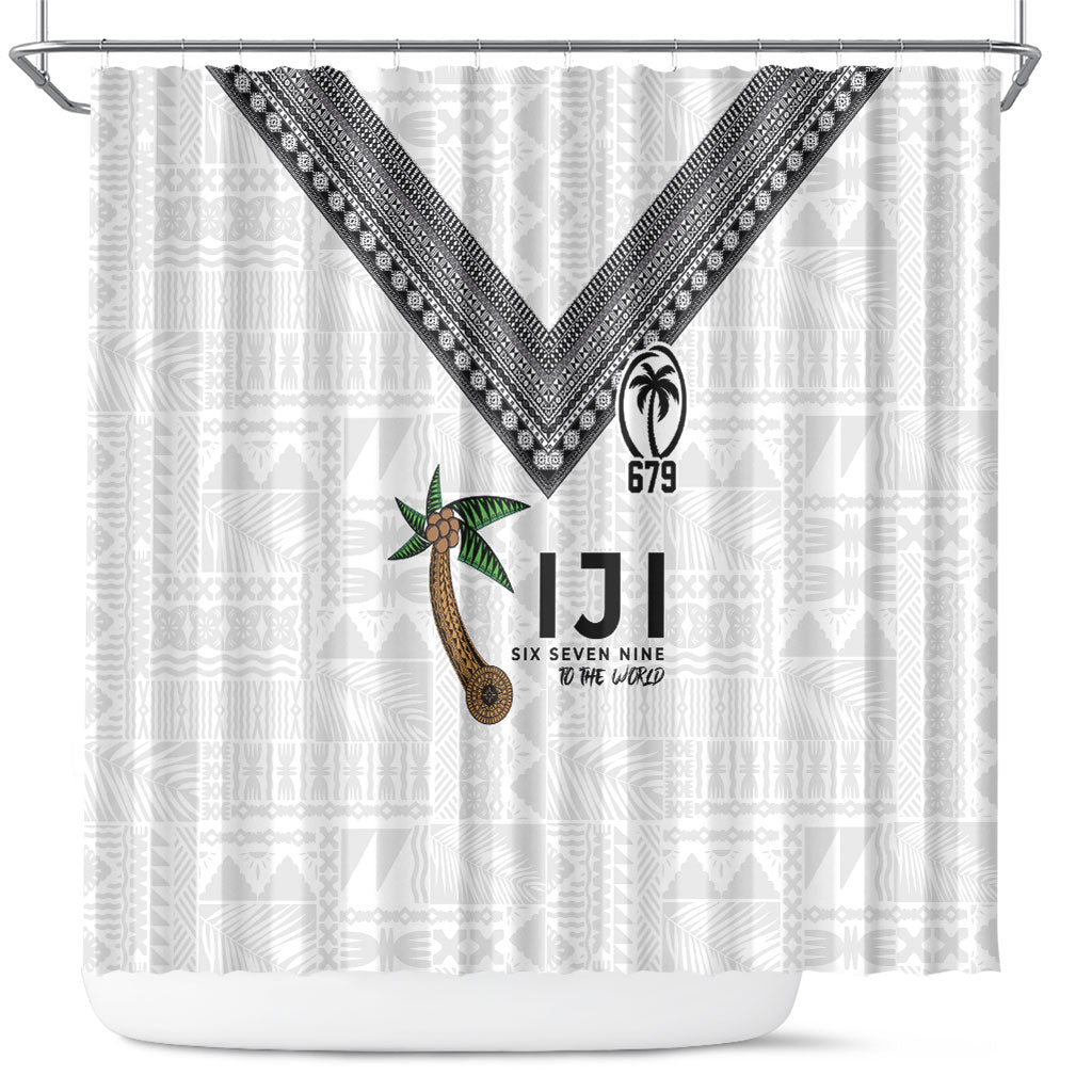 Fijian Rugby Shower Curtain Six Seven Nine to The World - Tapa Pattern