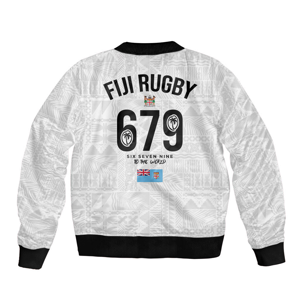 Fijian Rugby Sleeve Zip Bomber Jacket Six Seven Nine to The World - Tapa Pattern LT03 - Polynesian Pride