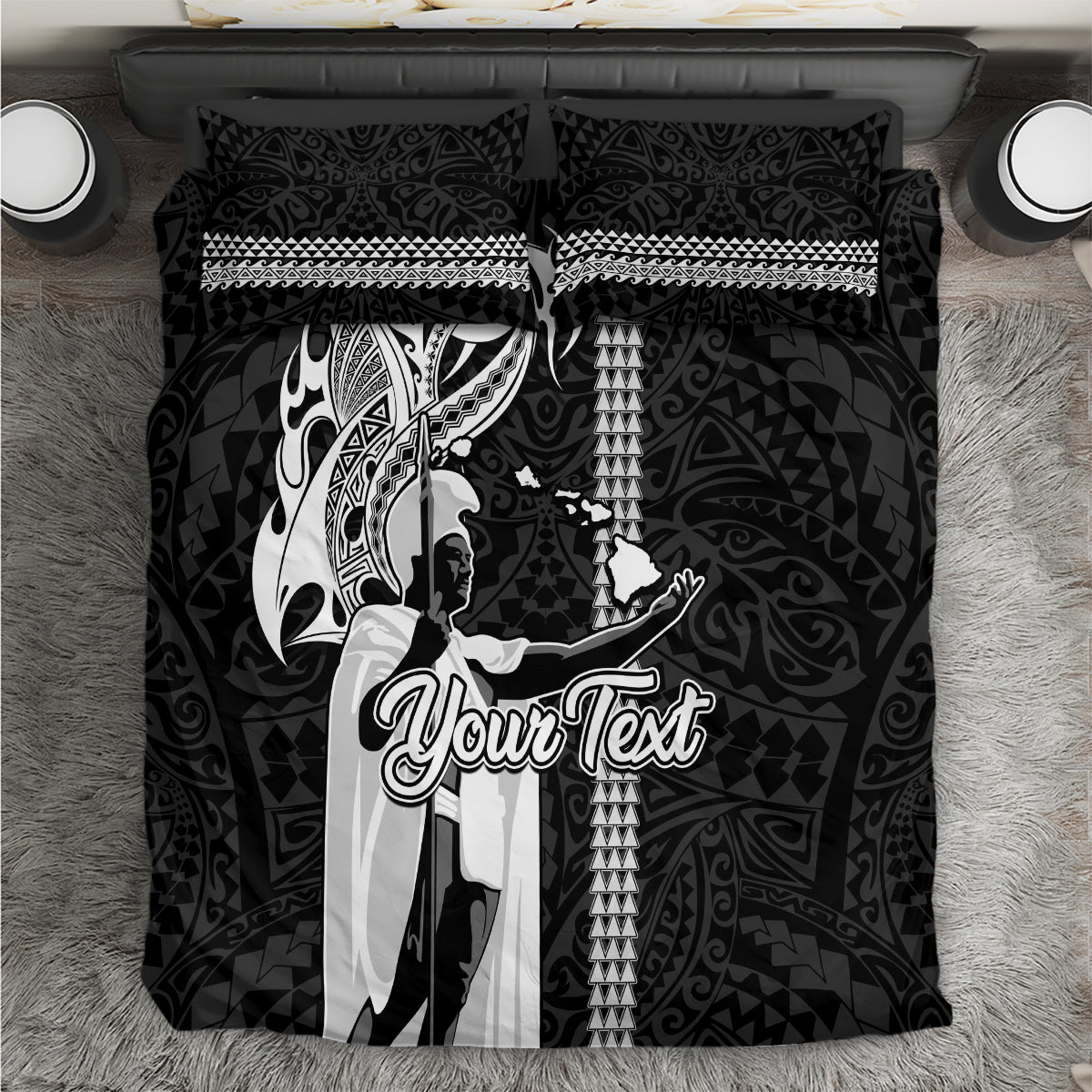 Custom Hawaii Lanai Island Bedding Set Hawaiian King and Kakau Symbols Abstract Shoulder Tattoo LT03 Black - Polynesian Pride