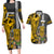 Hawaii Molokai Island Couples Matching Long Sleeve Bodycon Dress and Hawaiian Shirt Hawaiian Warrior and Kakau Symbols Abstract Tattoo LT03 Yellow - Polynesian Pride