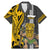 Hawaii Molokai Island Family Matching Mermaid Dress and Hawaiian Shirt Hawaiian Warrior and Kakau Symbols Abstract Tattoo LT03 Dad's Shirt - Short Sleeve Yellow - Polynesian Pride