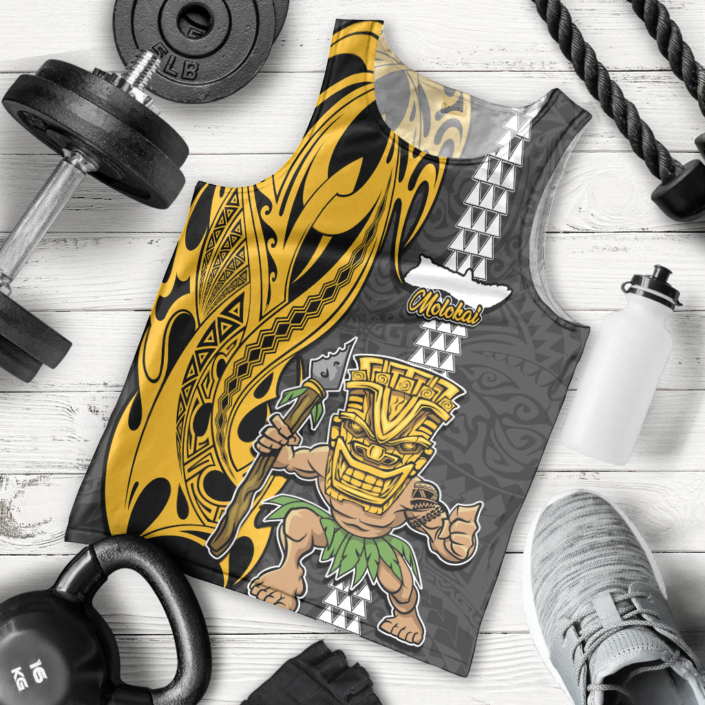 Hawaii Molokai Island Men Tank Top Hawaiian Warrior and Kakau Symbols Abstract Tattoo LT03 Yellow - Polynesian Pride