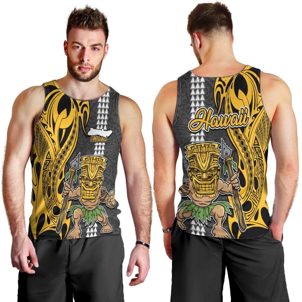 Hawaii Molokai Island Men Tank Top Hawaiian Warrior and Kakau Symbols Abstract Tattoo LT03 - Polynesian Pride