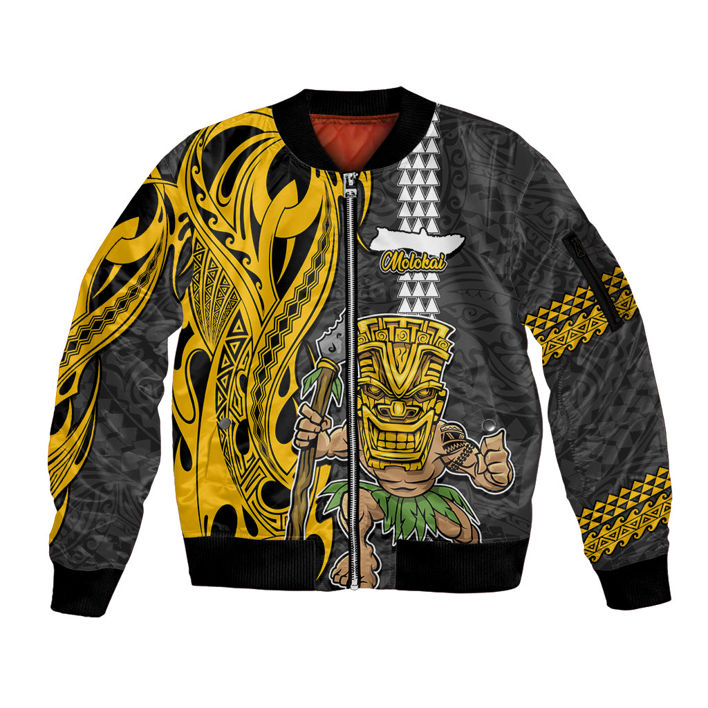 Hawaii Molokai Island Sleeve Zip Bomber Jacket Hawaiian Warrior and Kakau Symbols Abstract Tattoo LT03 Unisex Yellow - Polynesian Pride