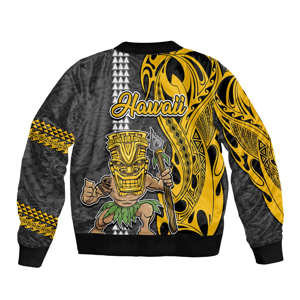 Hawaii Molokai Island Sleeve Zip Bomber Jacket Hawaiian Warrior and Kakau Symbols Abstract Tattoo LT03 - Polynesian Pride