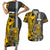 Custom Hawaii Molokai Island Couples Matching Short Sleeve Bodycon Dress and Hawaiian Shirt Hawaiian Warrior and Kakau Symbols Abstract Tattoo LT03 Yellow - Polynesian Pride