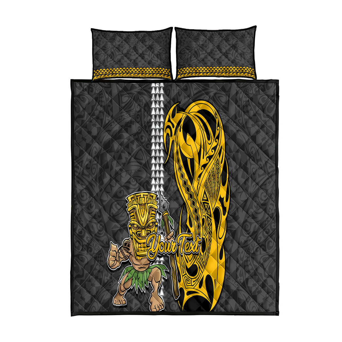Custom Hawaii Molokai Island Quilt Bed Set Hawaiian Warrior and Kakau Symbols Abstract Tattoo LT03 Yellow - Polynesian Pride