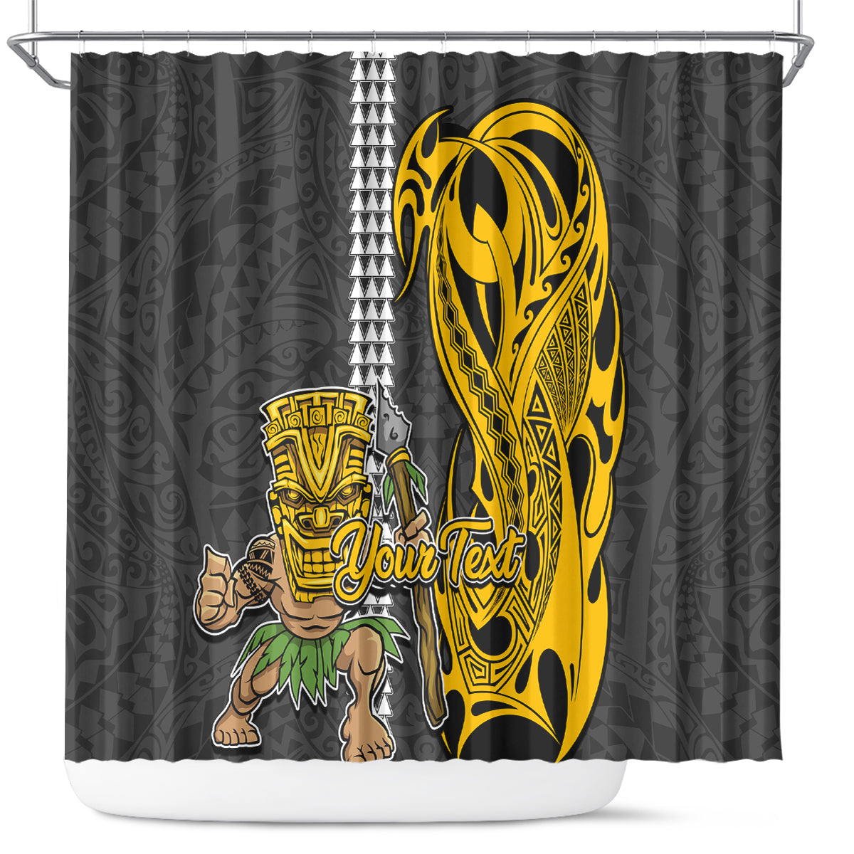 Custom Hawaii Molokai Island Shower Curtain Hawaiian Warrior and Kakau Symbols Abstract Tattoo LT03 Yellow - Polynesian Pride