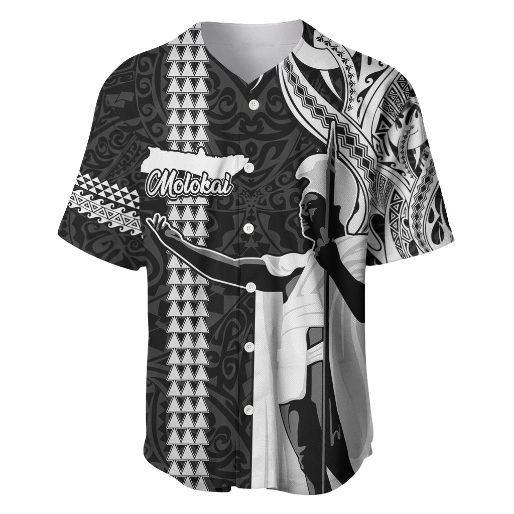 Hawaii Molokai Island Baseball Jersey Hawaiian King and Kakau Symbols Abstract Shoulder Tattoo LT03 Black - Polynesian Pride