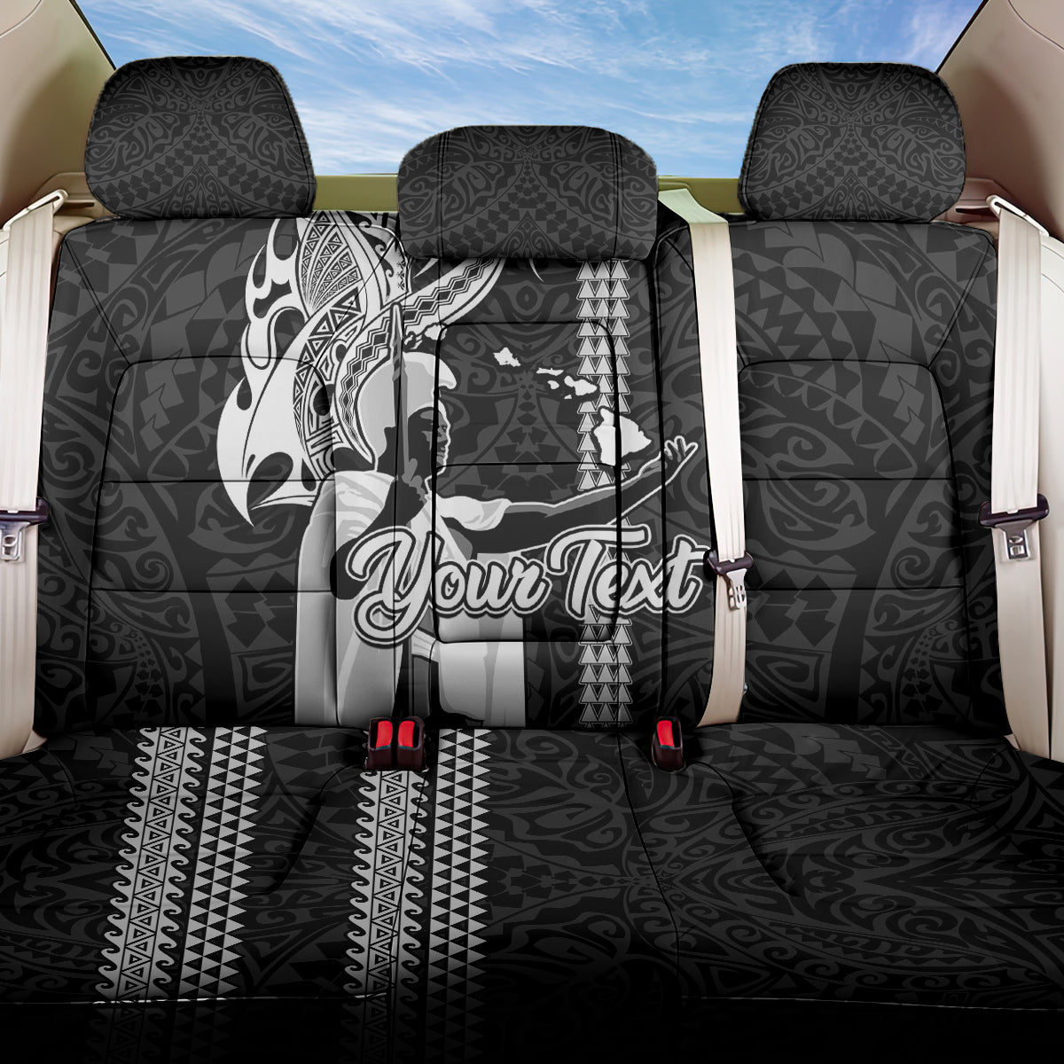 Custom Hawaii Molokai Island Back Car Seat Cover Hawaiian King and Kakau Symbols Abstract Shoulder Tattoo LT03 One Size Black - Polynesian Pride