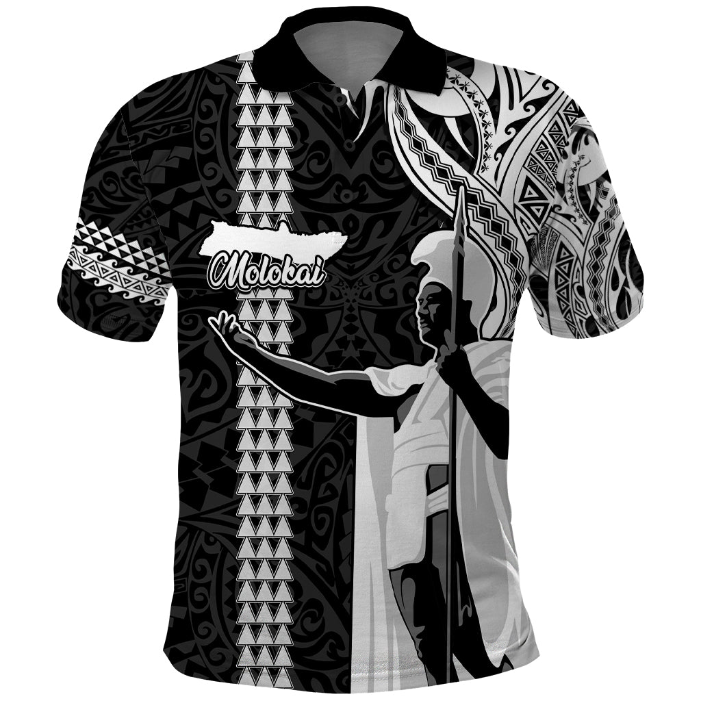 Custom Hawaii Molokai Island Polo Shirt Hawaiian King and Kakau Symbols Abstract Shoulder Tattoo LT03 Black - Polynesian Pride