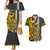 Hawaii Niihau Island Couples Matching Mermaid Dress and Hawaiian Shirt Hawaiian Warrior and Kakau Symbols Abstract Tattoo LT03 Yellow - Polynesian Pride