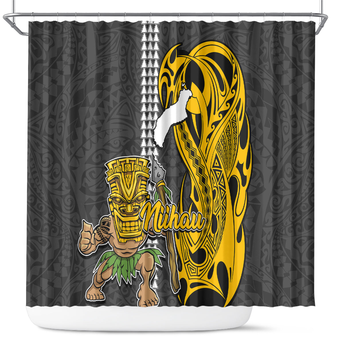 Hawaii Niihau Island Shower Curtain Hawaiian Warrior and Kakau Symbols Abstract Tattoo LT03 Yellow - Polynesian Pride