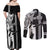 Custom Hawaii Niihau Island Couples Matching Off Shoulder Maxi Dress and Long Sleeve Button Shirts Hawaiian King and Kakau Symbols Abstract Shoulder Tattoo LT03 - Polynesian Pride