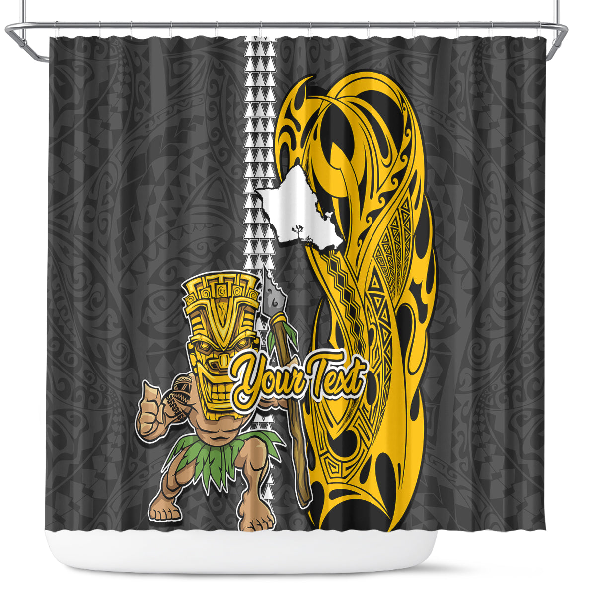 Custom Hawaii Oahu Island Shower Curtain Hawaiian Warrior and Kakau Symbols Abstract Tattoo LT03 Yellow - Polynesian Pride