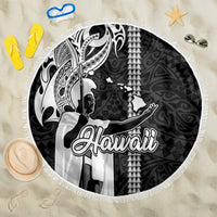 Hawaii Oahu Island Beach Blanket Hawaiian King and Kakau Symbols Abstract Shoulder Tattoo LT03 One Size 150cm Black - Wonder Print Shop