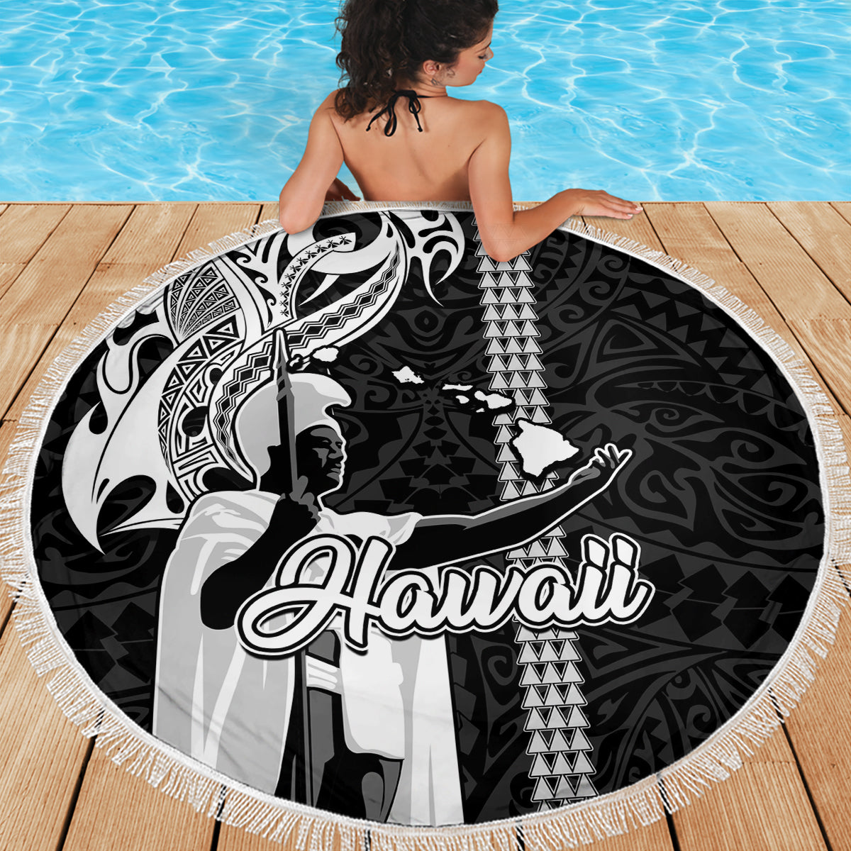 Hawaii Oahu Island Beach Blanket Hawaiian King and Kakau Symbols Abstract Shoulder Tattoo LT03 - Wonder Print Shop