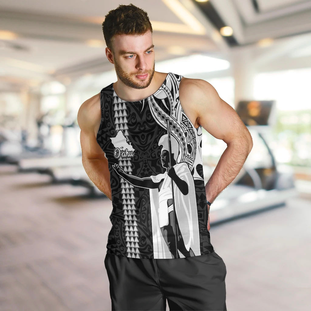 Hawaii Oahu Island Men Tank Top Hawaiian King and Kakau Symbols Abstract Shoulder Tattoo LT03 - Polynesian Pride