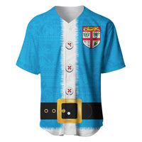 Fiji Merry Christmas Baseball Jersey Santa Suit Style With Tapa Tribal Pattern LT03 Blue - Polynesian Pride