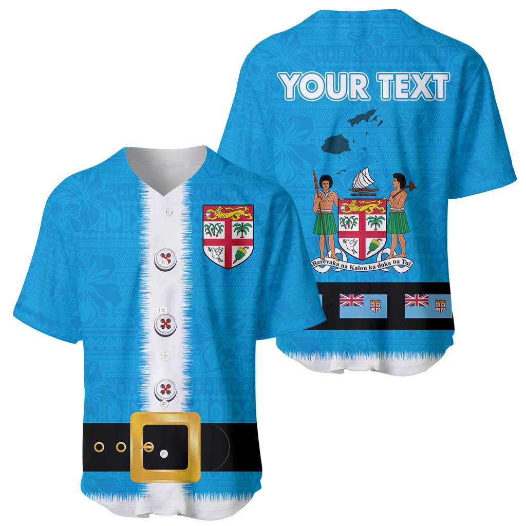Fiji Merry Christmas Baseball Jersey Santa Suit Style With Tapa Tribal Pattern LT03 - Polynesian Pride